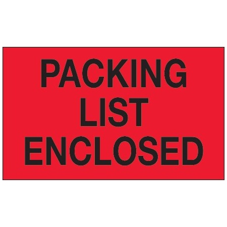 Bsc Preferred 3 x 5'' - ''Packing List Enclosed'' Fluorescent Red Labels, Style 1, 500PK DL1203